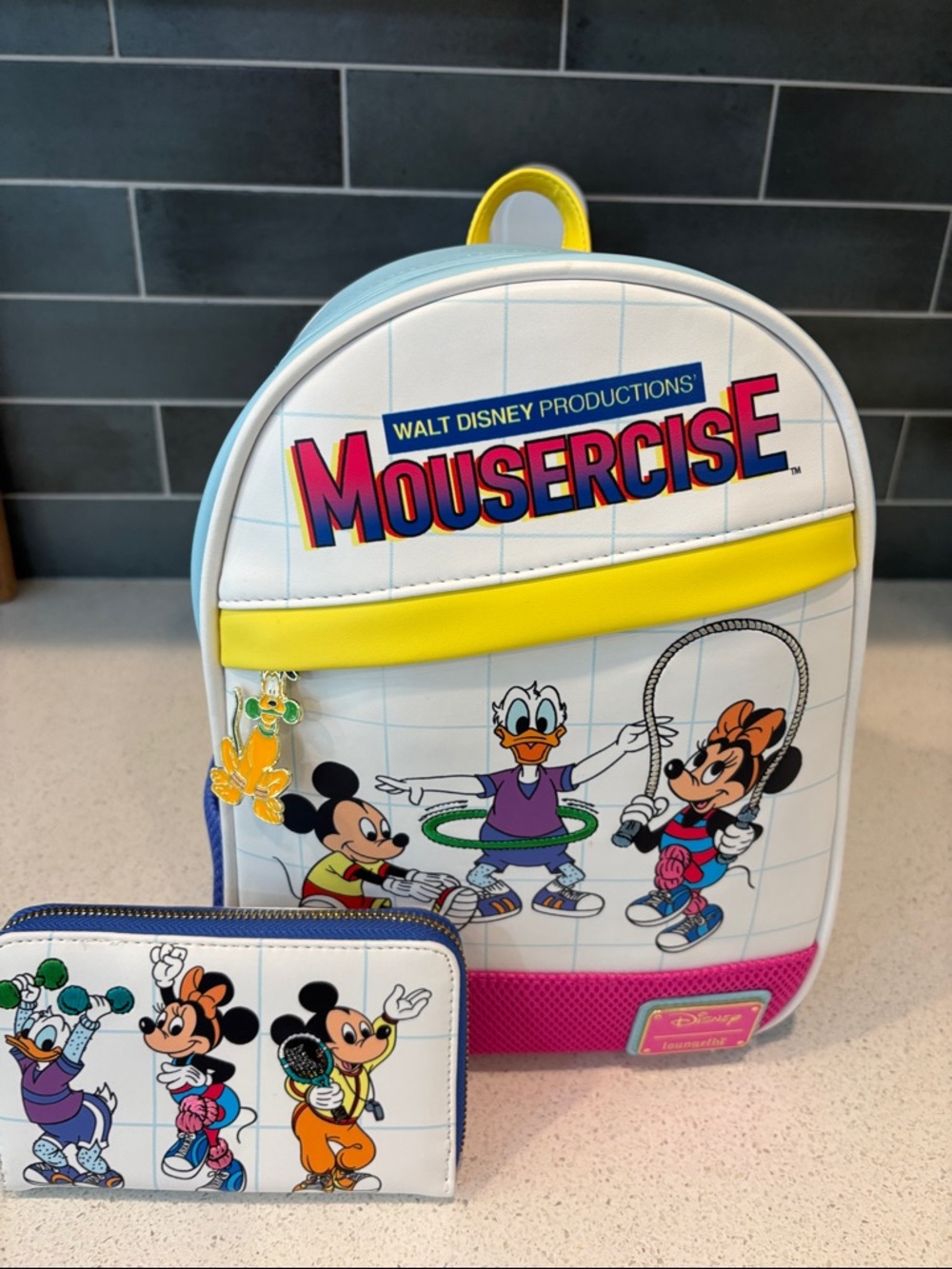 Disney Mousercise Loungefly Backpack and Wallet Set NWT